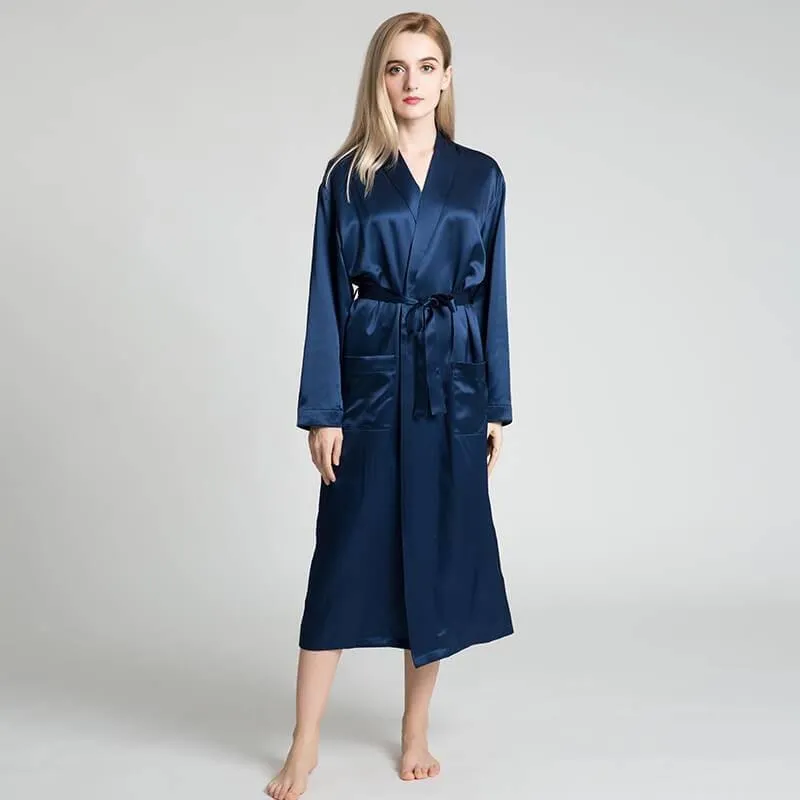 Classic Womens Full Length Silk  Robe 22 Momme Silk Bathrobe Silk Nightwear