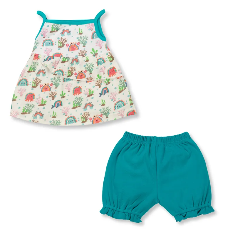 Cotton Camisole Top & Shorts Sets For Kids | Printed | Aqua & White
