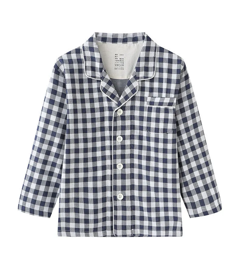 Cotton Kids Navy Plaid Pajama Set