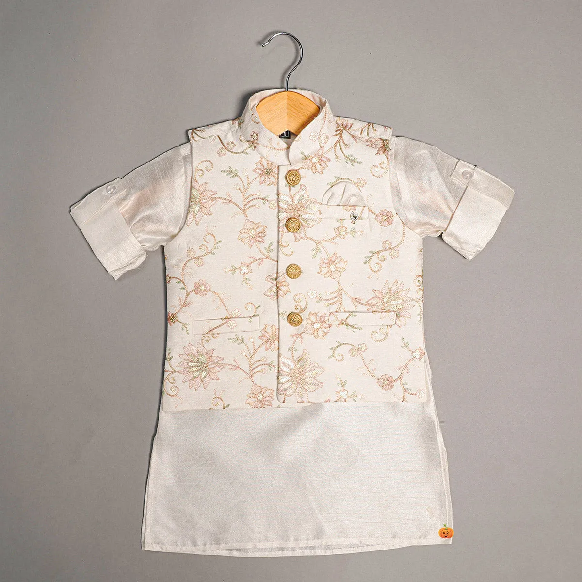 Cream & Lemon Boys Kurta Pajama with Jacket