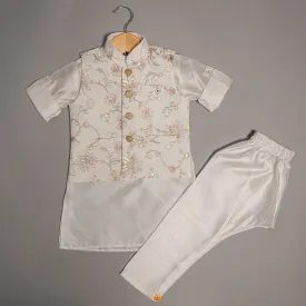 Cream & Lemon Boys Kurta Pajama with Jacket