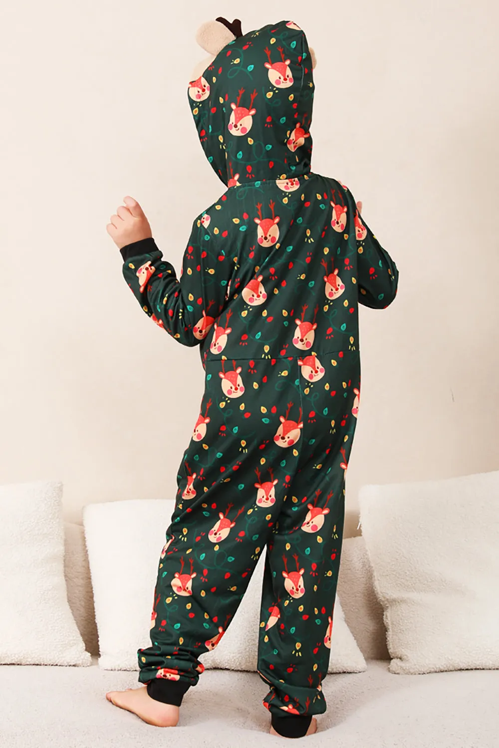 Dark Green Printed Family Christmas One Piece Pajamas