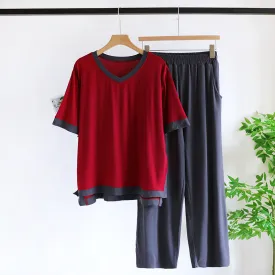 Dark Red Contrast Modal Pajama Set