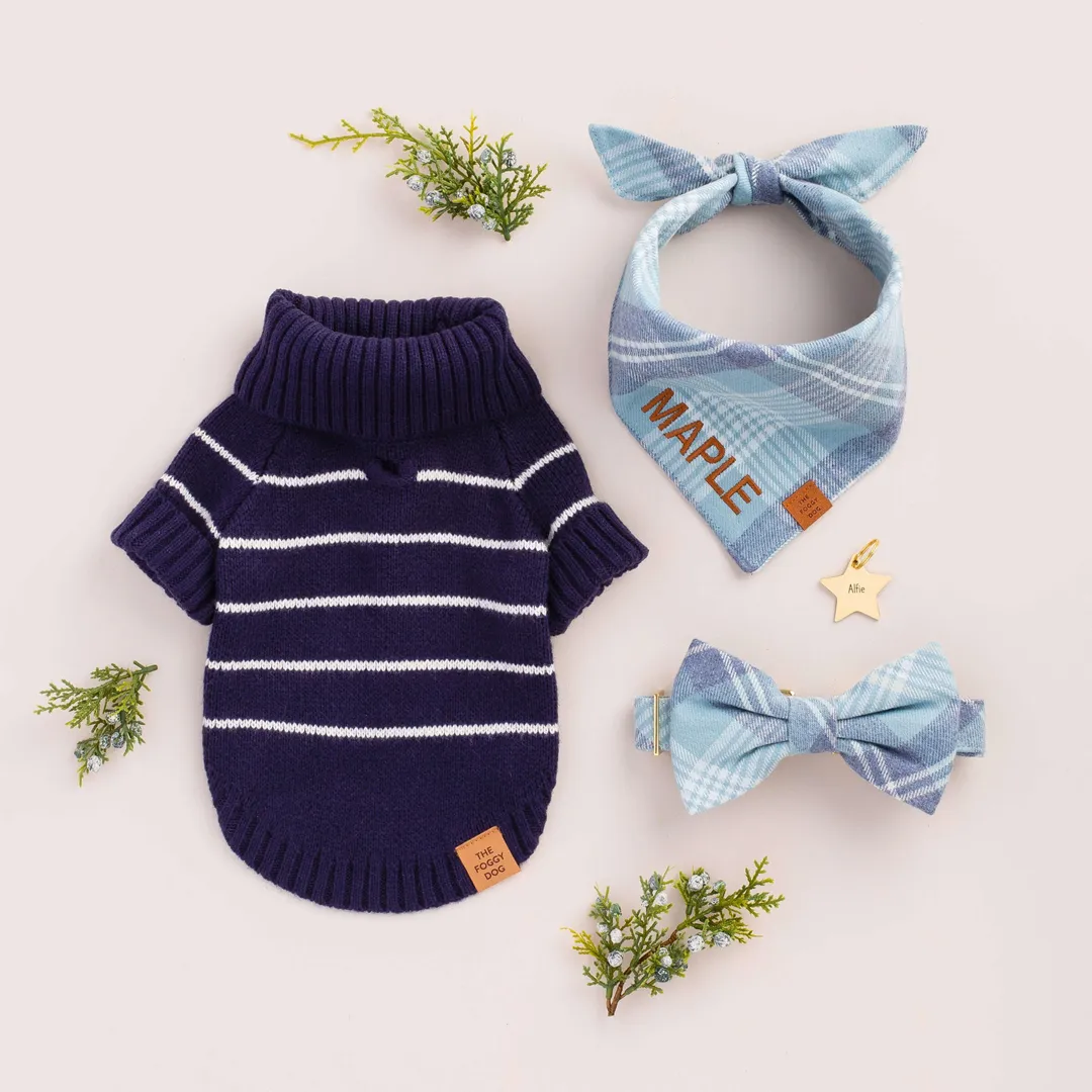 Dog and Cat Bandana: Blue Frost Plaid Flannel