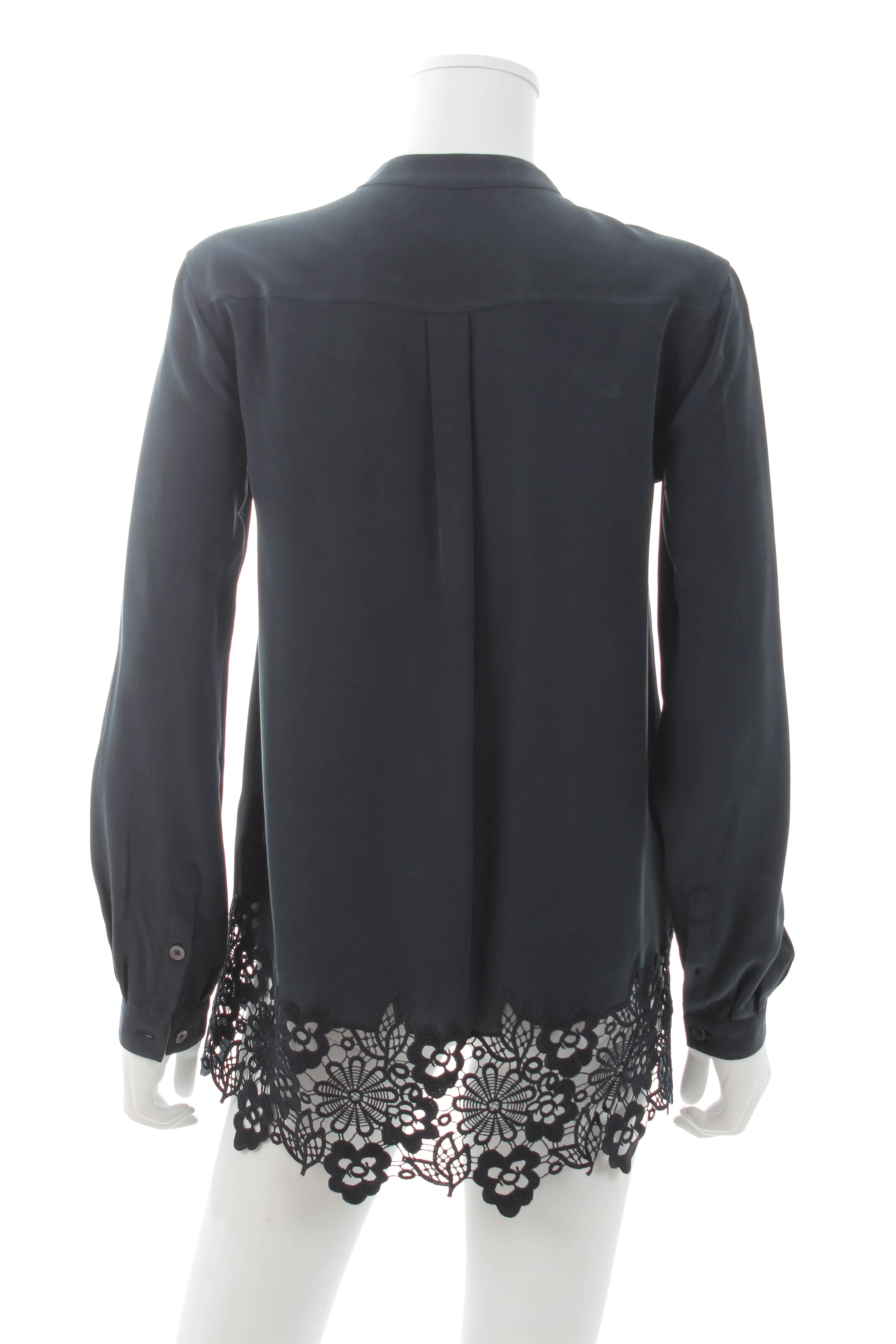 Equipment Flower Lace-Trimmed Washed-Silk Shirt