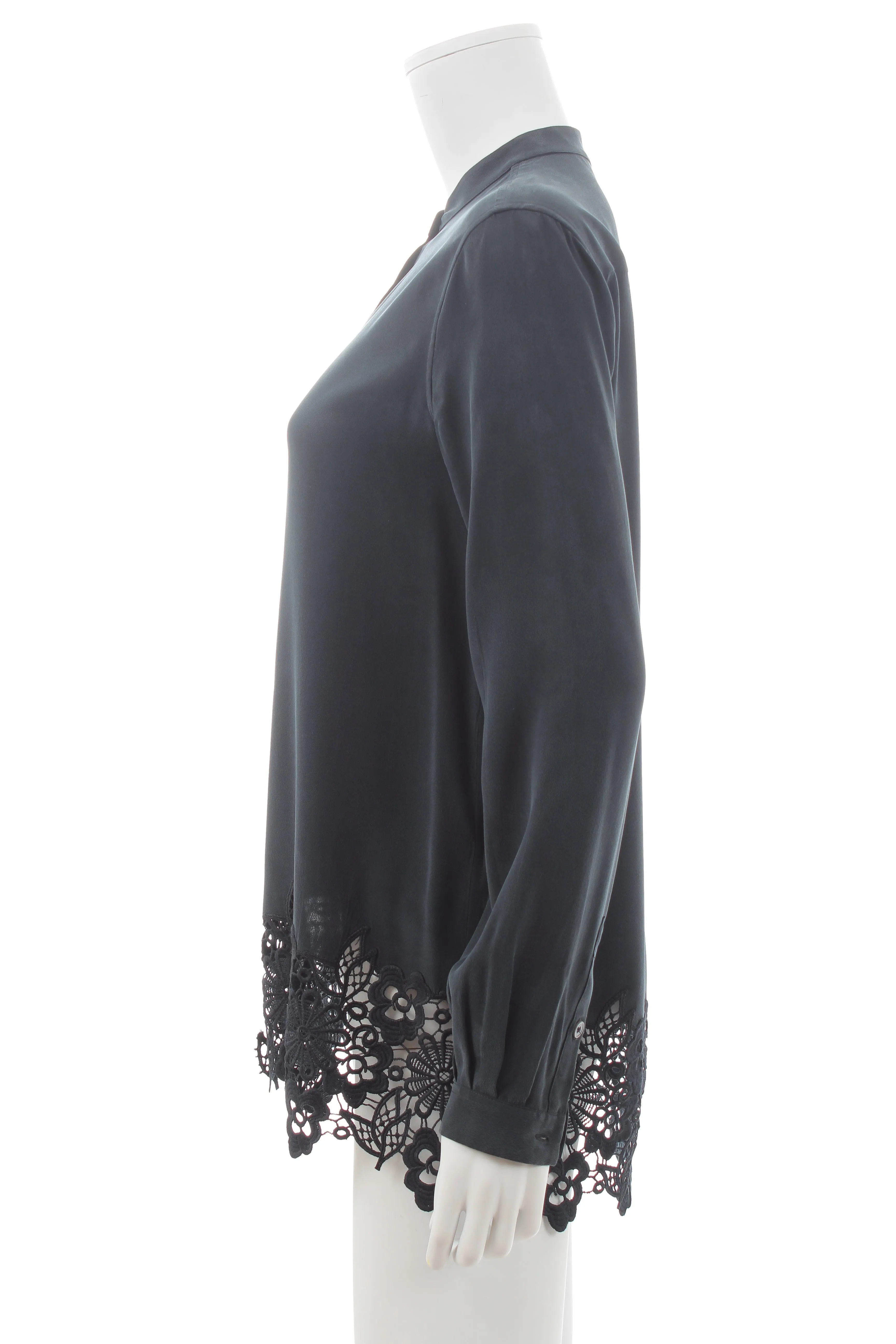 Equipment Flower Lace-Trimmed Washed-Silk Shirt