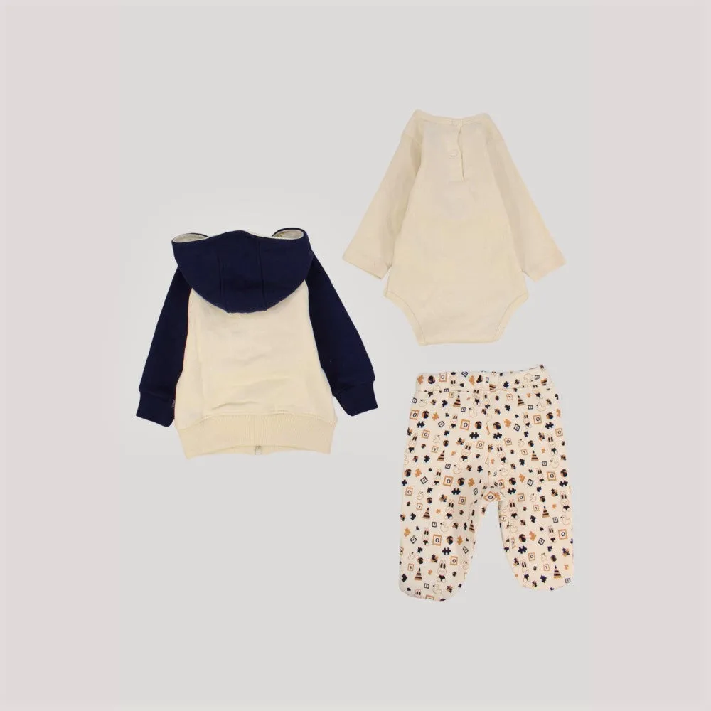 Fun Long-Sleeved Fleeced Hooded 3-Piece Pajama