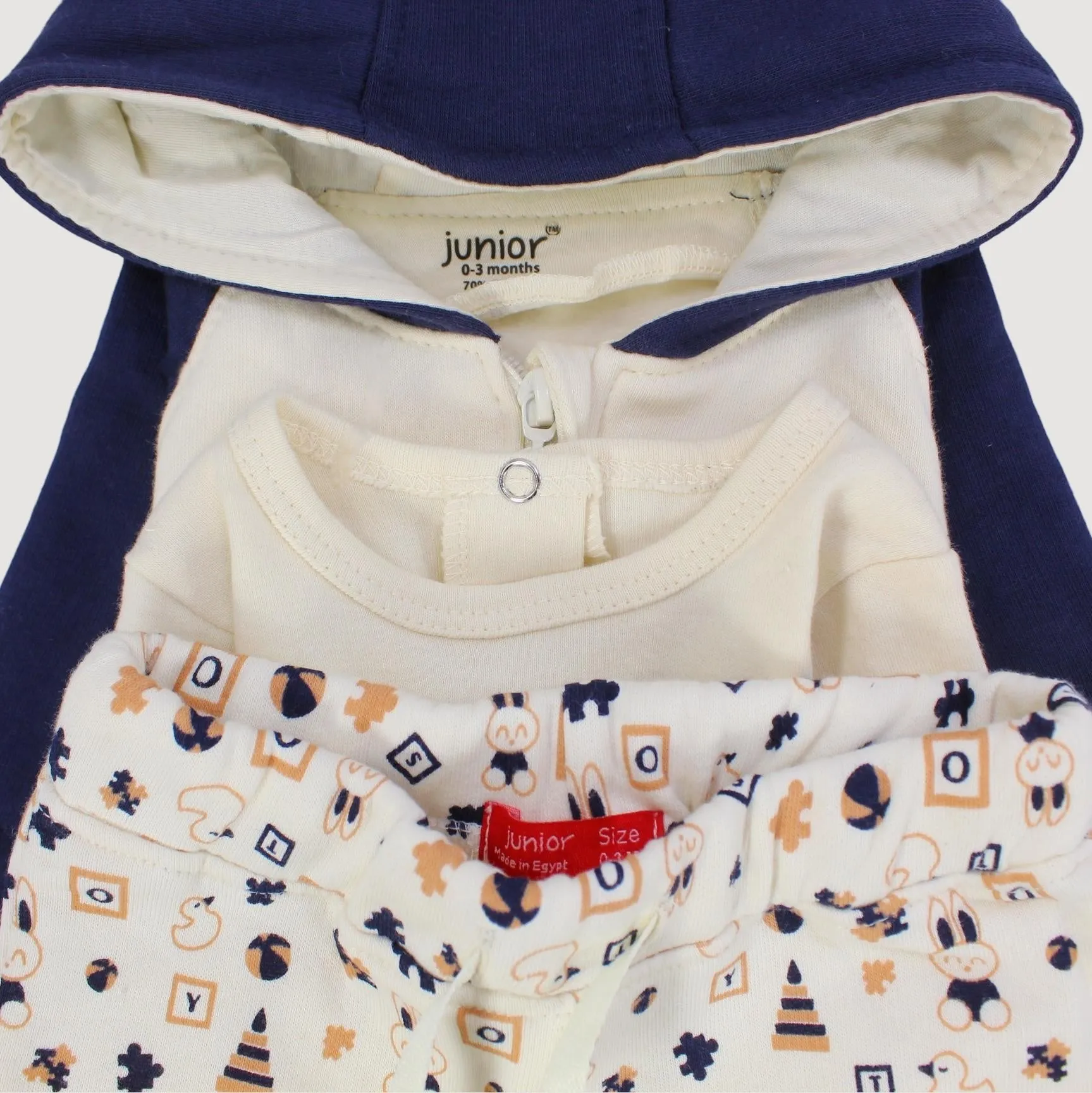 Fun Long-Sleeved Fleeced Hooded 3-Piece Pajama