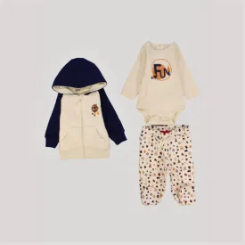 Fun Long-Sleeved Fleeced Hooded 3-Piece Pajama