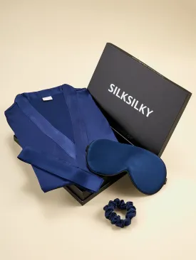 Gift Set - Silk Half Sleeve Belted Dressing Gown & Eye Mask & Scrunchie