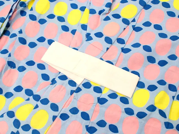Girl's Scandinavian-Patterned Yukata & Heko-obi Set : Pink/Yellow Lemon
