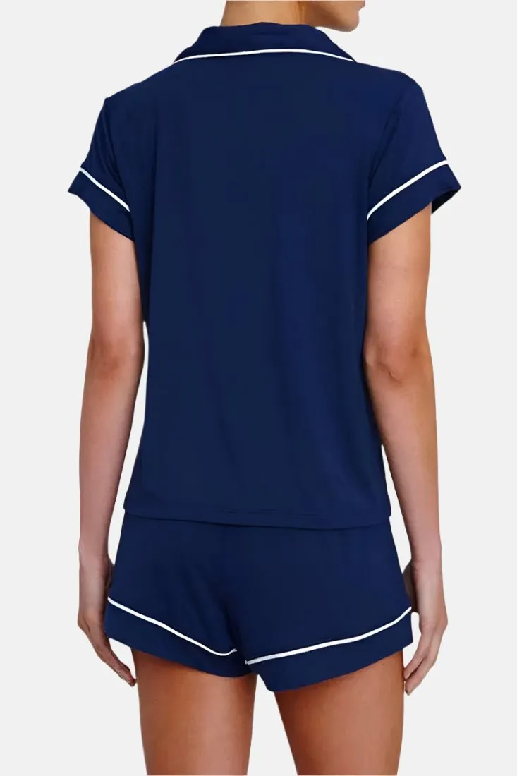 Gisele Shortie PJ Set in Navy/Ivory