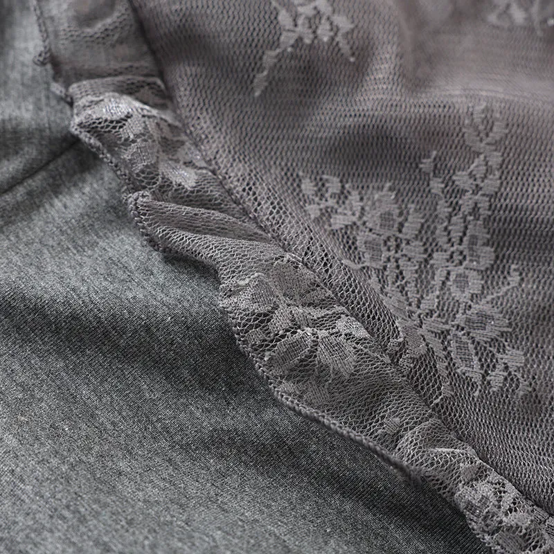 Grey Lace Top With Pads Pajama Set
