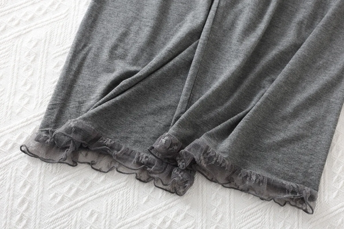 Grey Lace Top With Pads Pajama Set