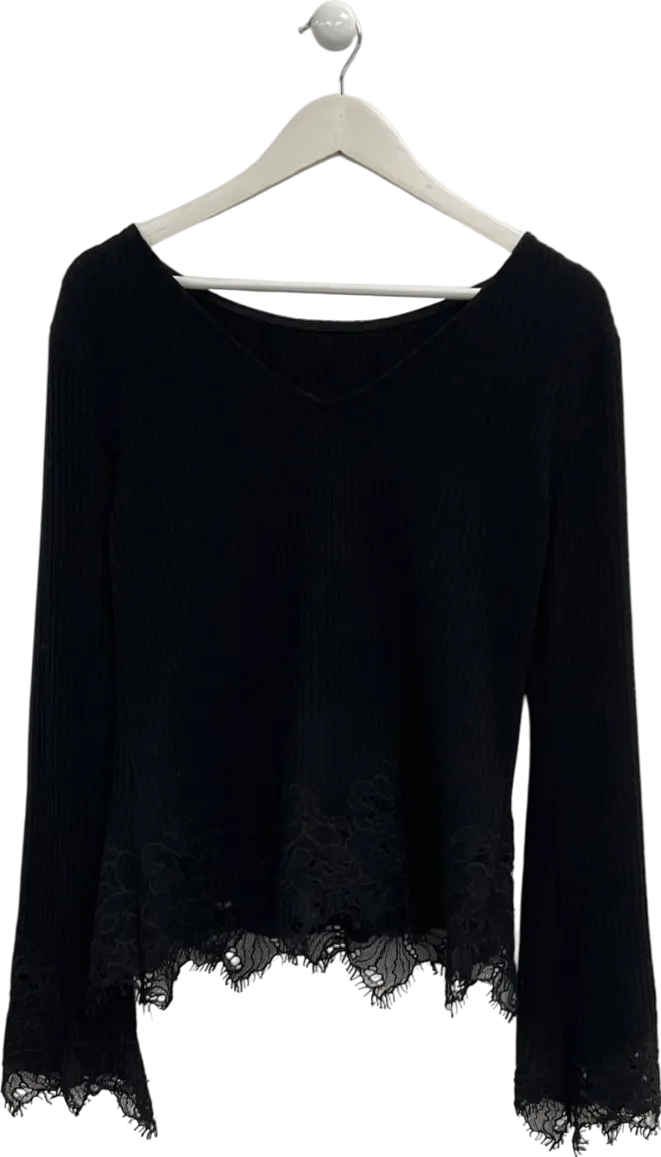 H&M Black Lace-trimmed Ribbed Jumper UK M