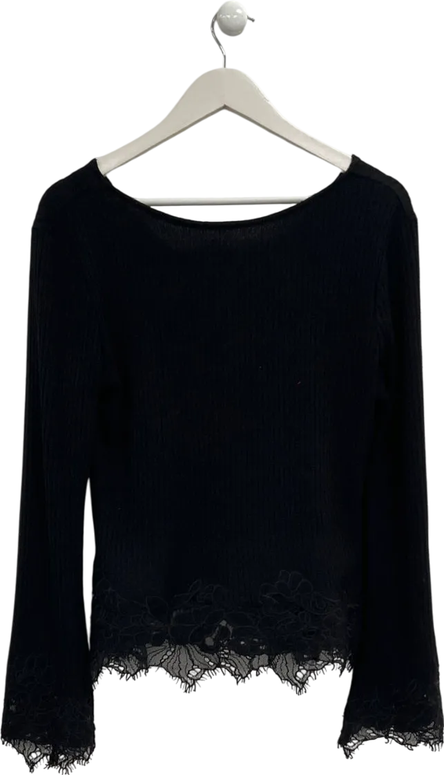 H&M Black Lace-trimmed Ribbed Jumper UK M