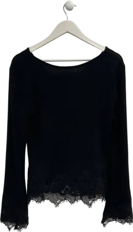 H&M Black Lace-trimmed Ribbed Jumper UK M
