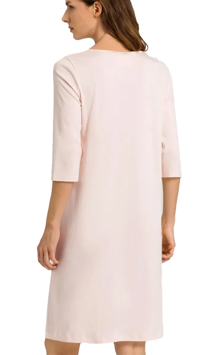 Hanro 100% Cotton Nightgown with 3/4 Sleeve in Crystal Pink Moments 7162