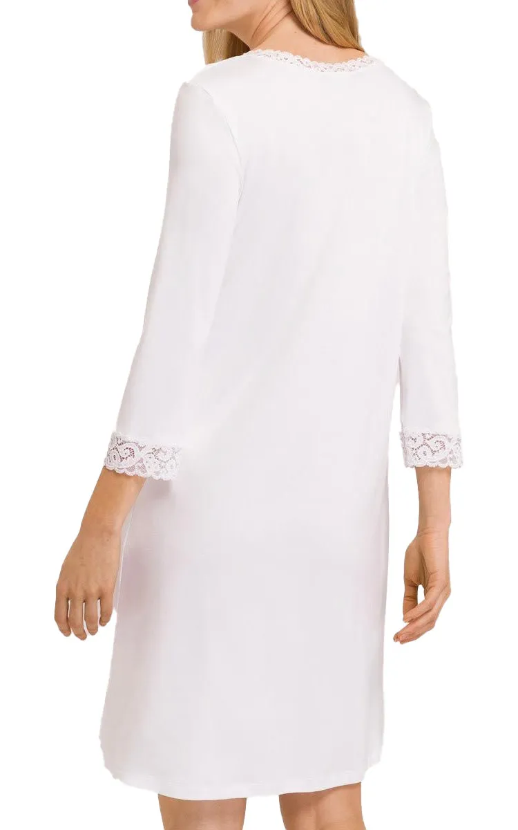 Hanro 100% Cotton Nightgown with 3/4 Sleeve in White Moments 7162