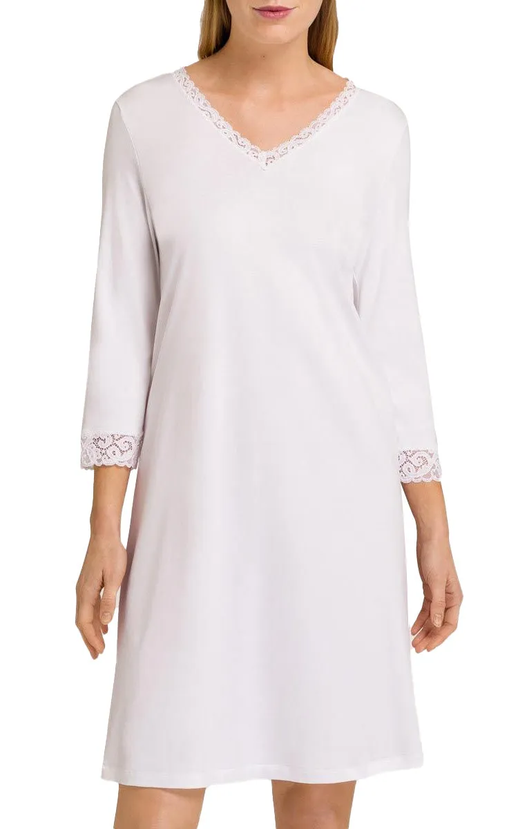 Hanro 100% Cotton Nightgown with 3/4 Sleeve in White Moments 7162