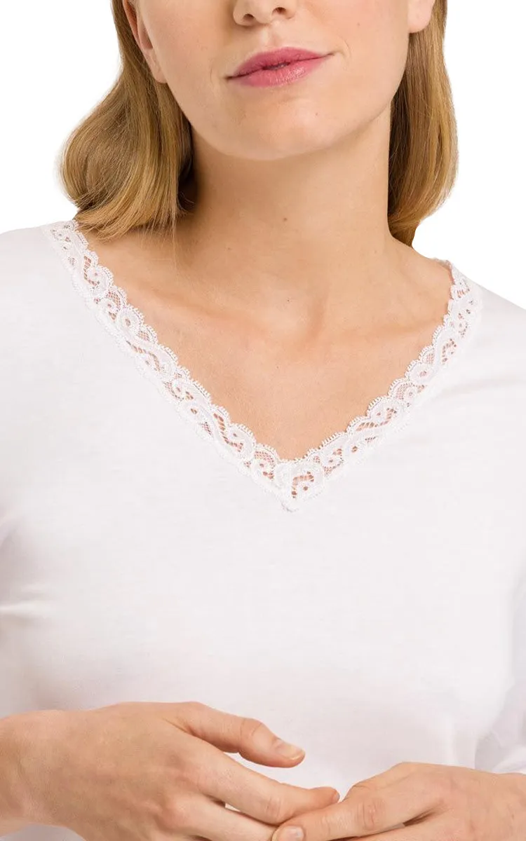 Hanro 100% Cotton Nightgown with 3/4 Sleeve in White Moments 7162