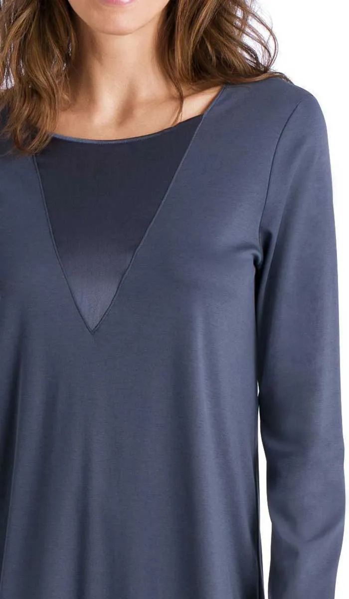 Hanro 100% Cotton Nightgown with Long Sleeve in Smoke Eileen 6895 SALE