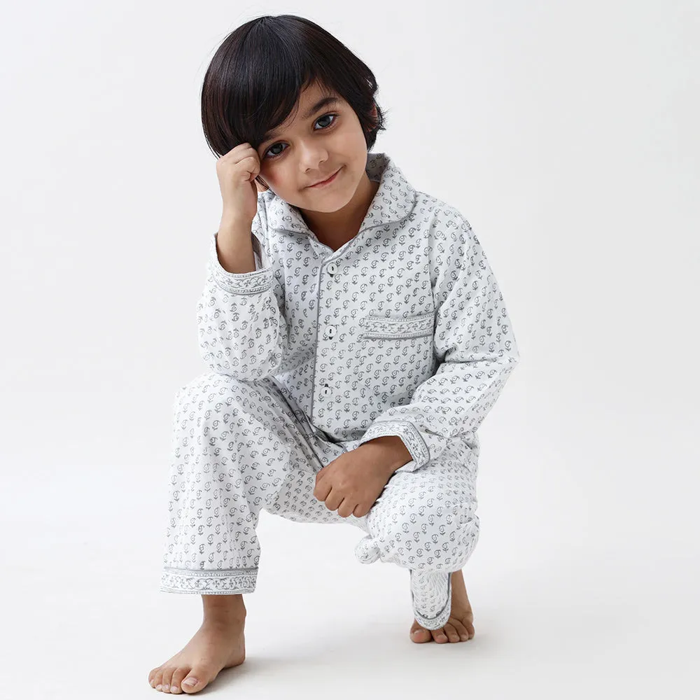 Jade Blockprint Pajama Set (Grey)