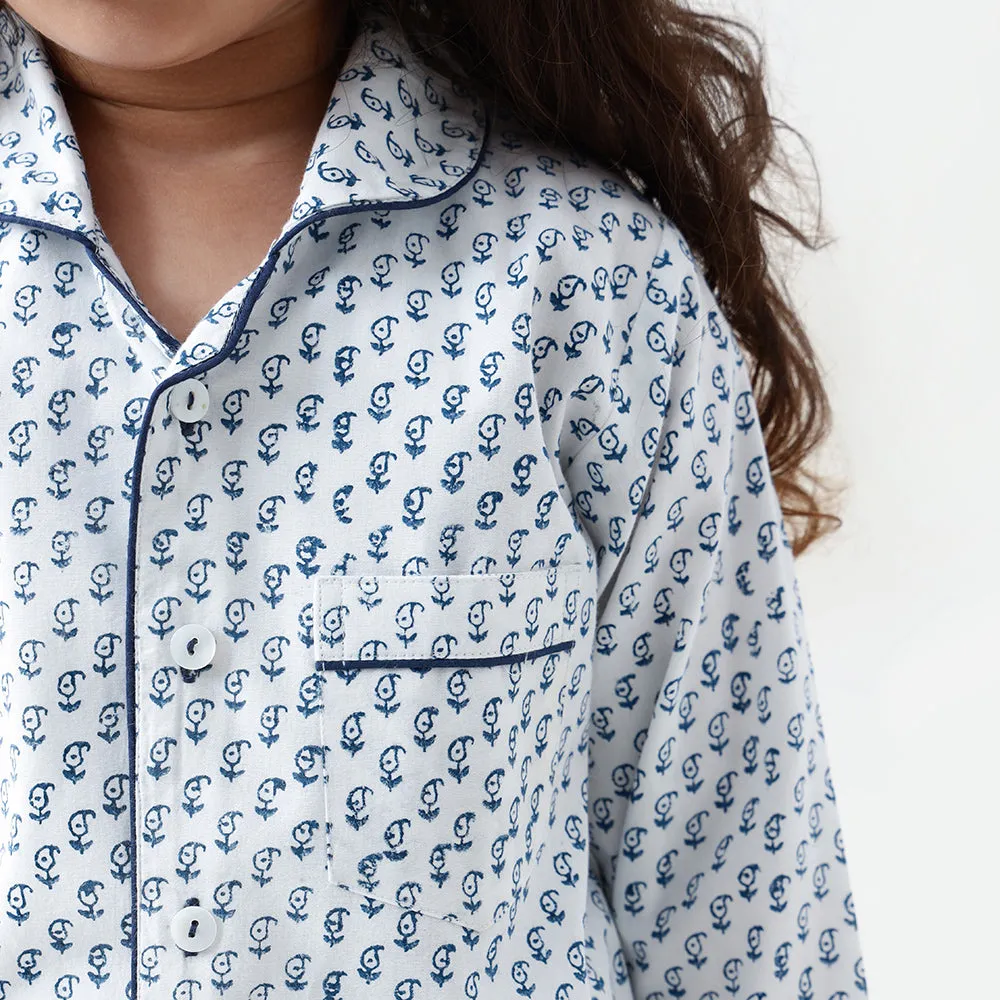 Jade Blockprint Pajama Set (Indigo)