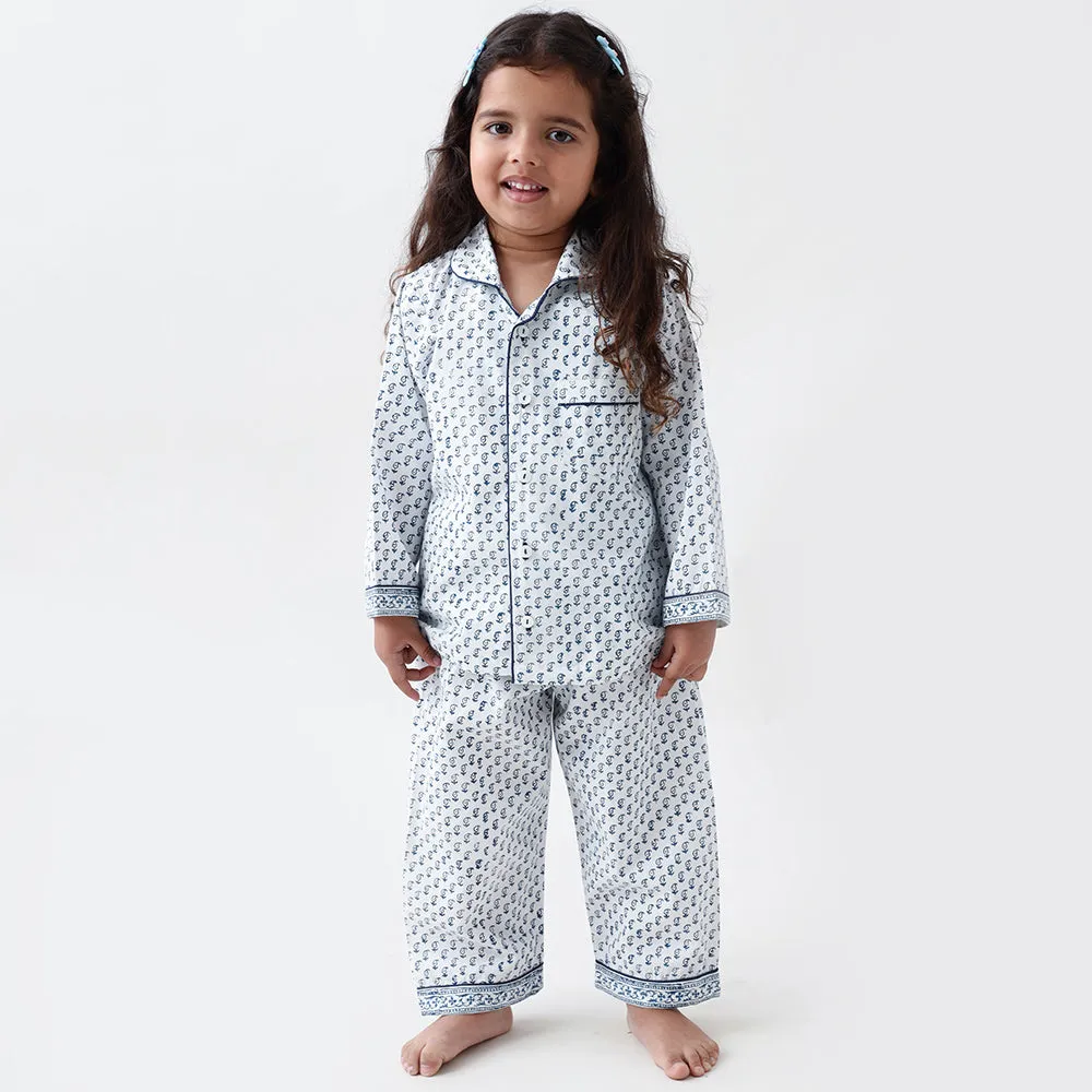Jade Blockprint Pajama Set (Indigo)