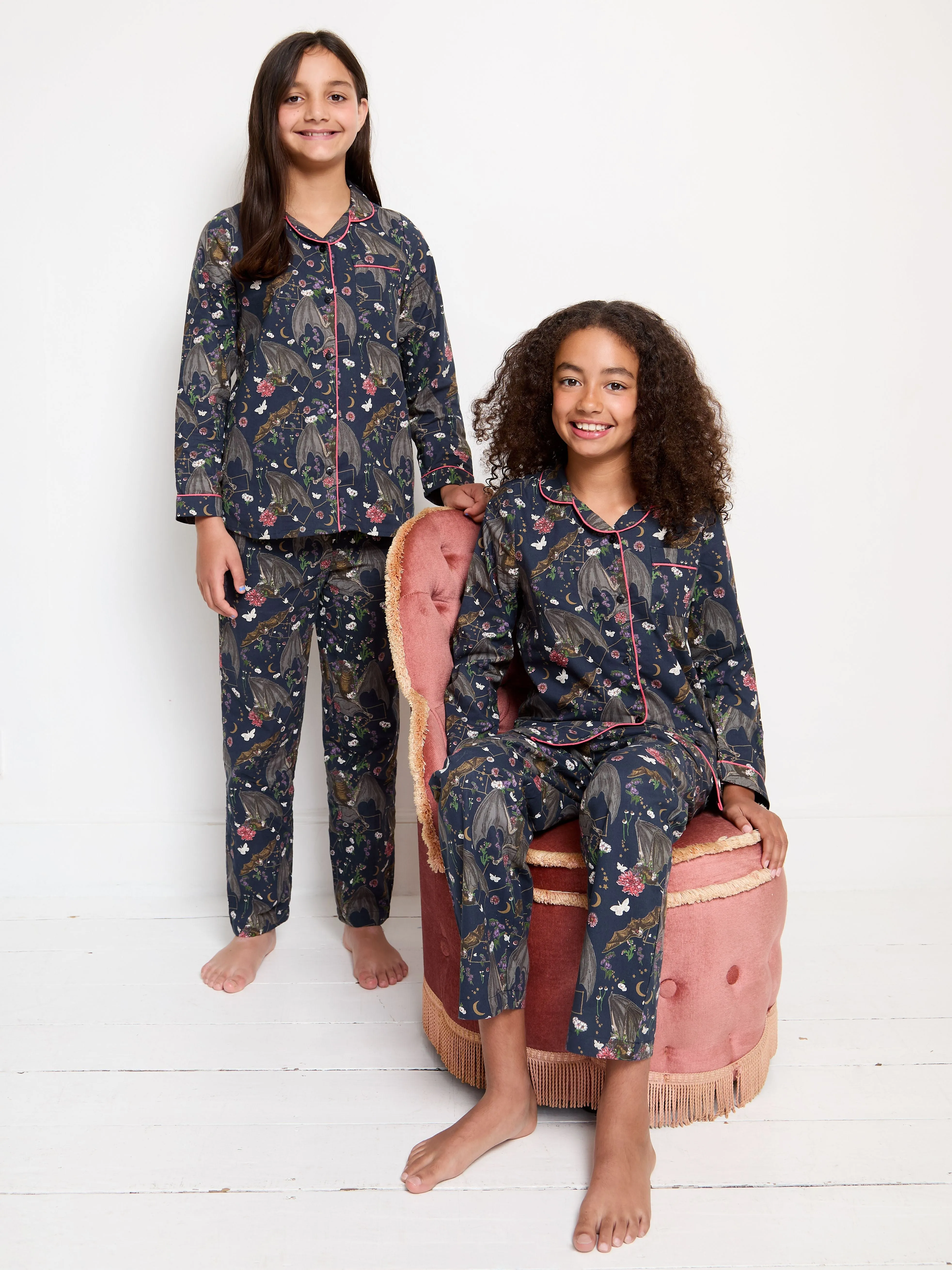 Kids Cotton Traditional Pyjamas Black Bats