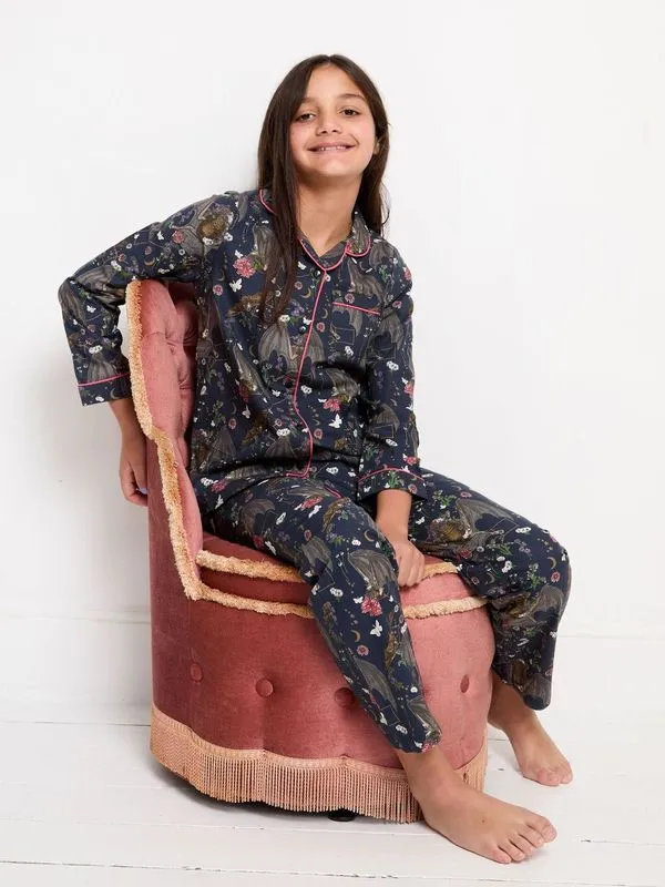 Kids Cotton Traditional Pyjamas Black Bats
