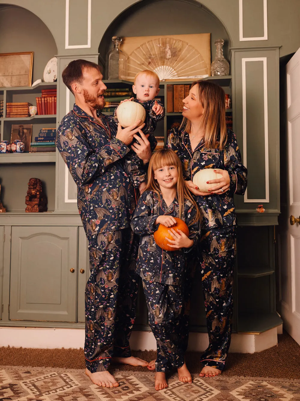 Kids Cotton Traditional Pyjamas Black Bats