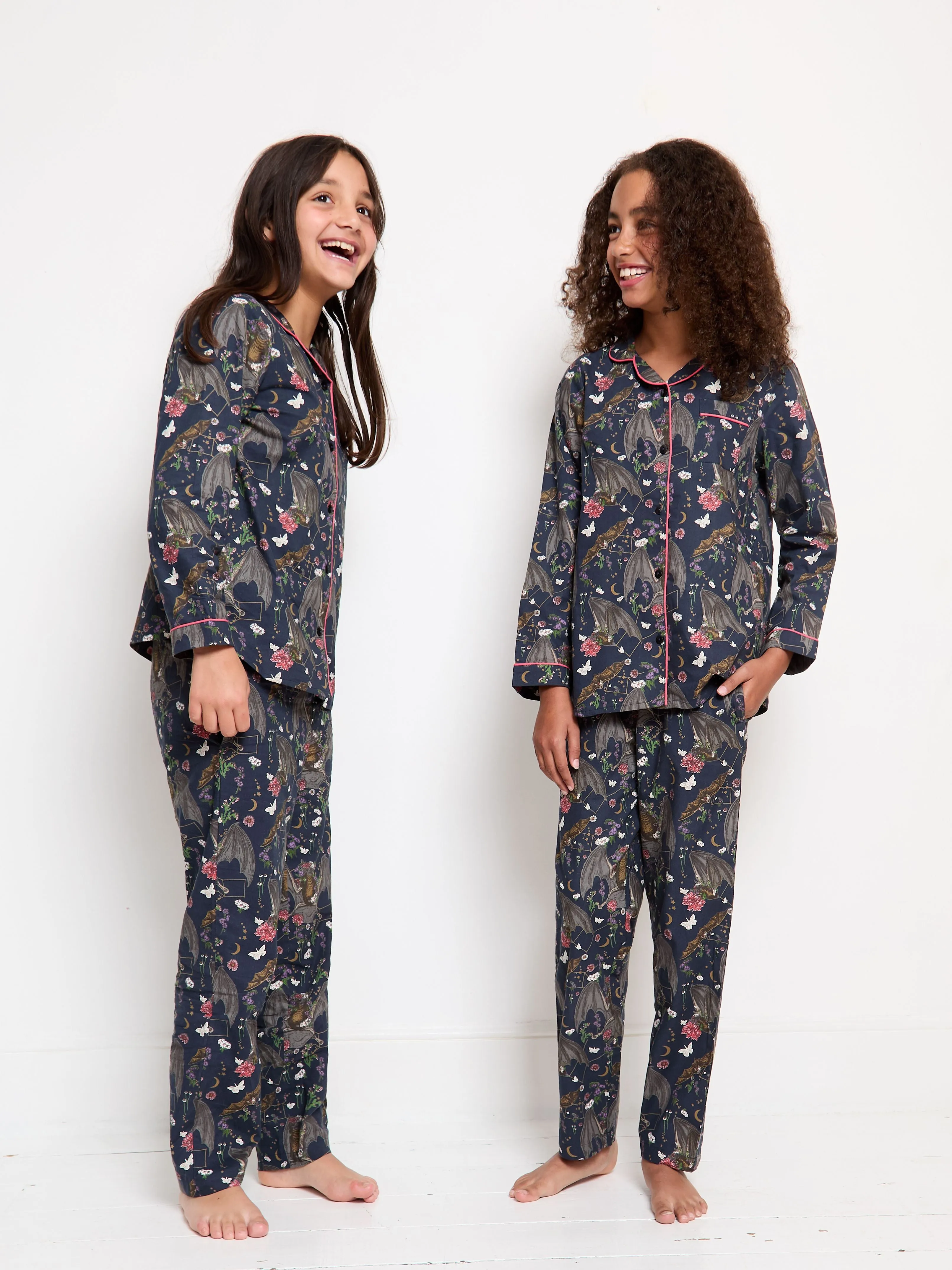 Kids Cotton Traditional Pyjamas Black Bats