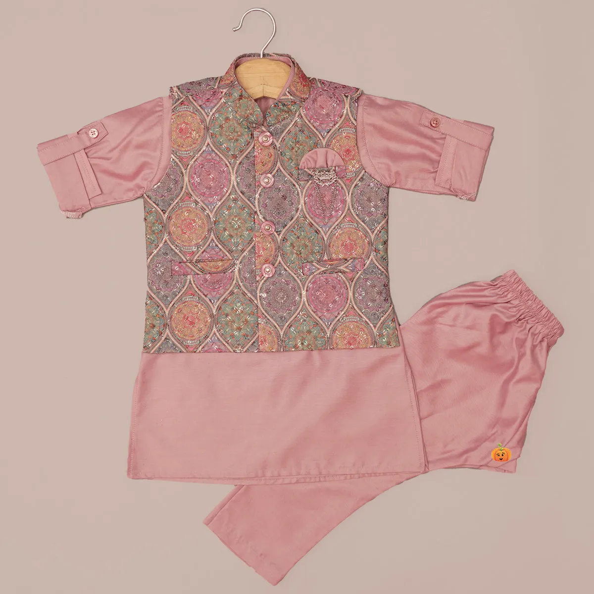 Kids Kurta Pajama with Regal Pattern Jacket