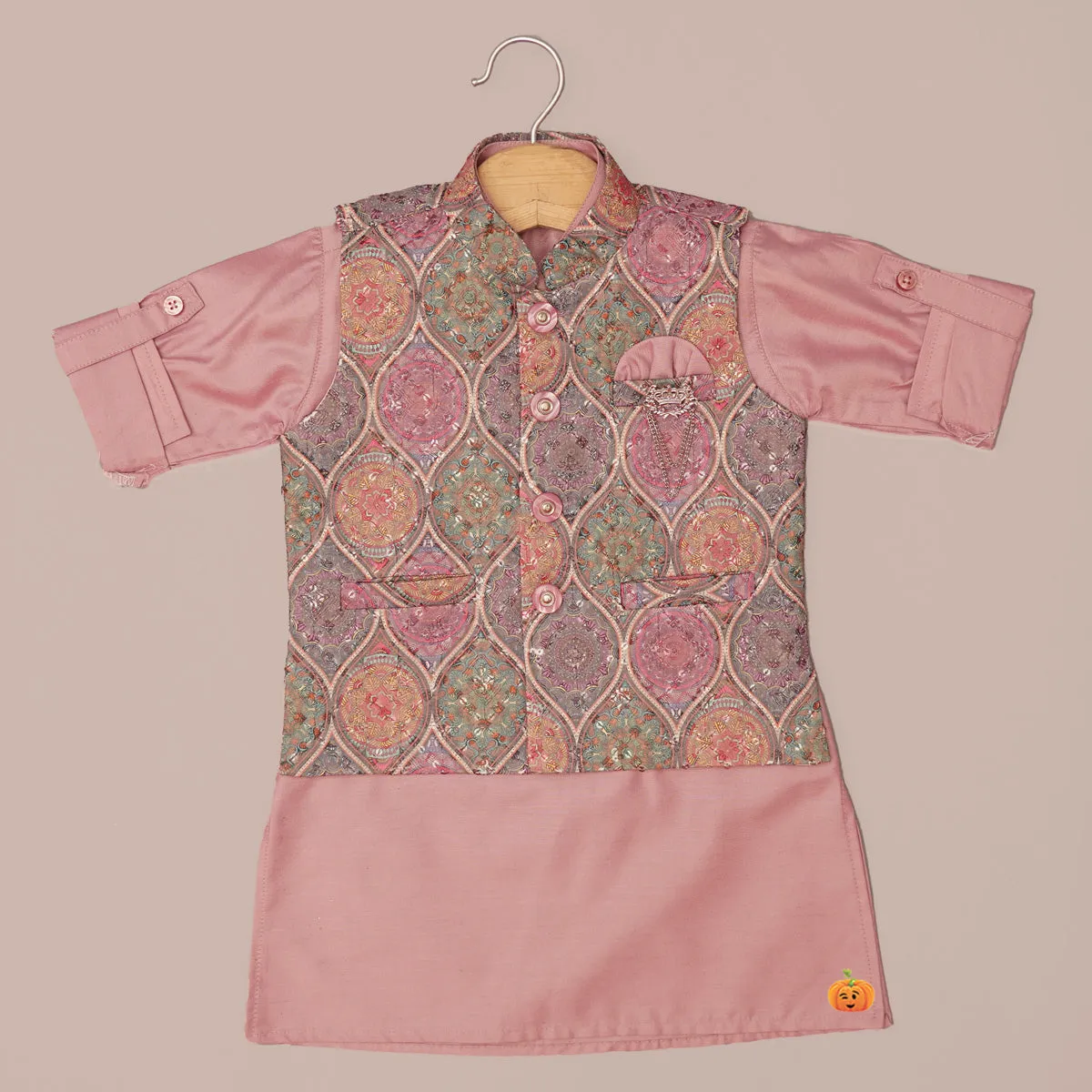 Kids Kurta Pajama with Regal Pattern Jacket