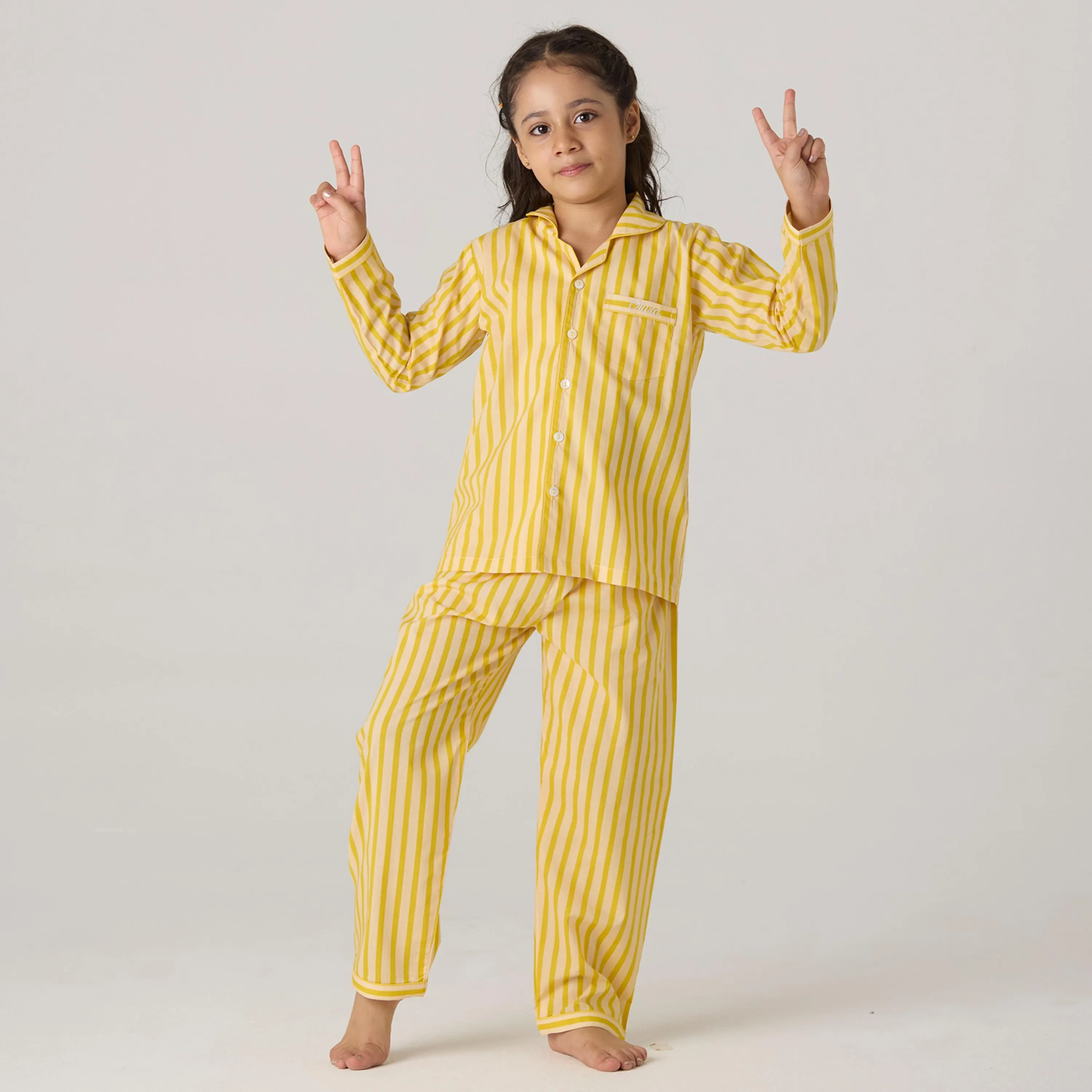 Lemon Striped Pajama Set For Kids