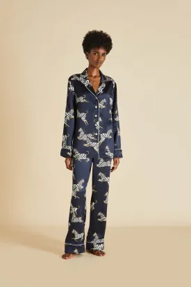 Lila Zizi Navy Pajamas in Silk Satin
