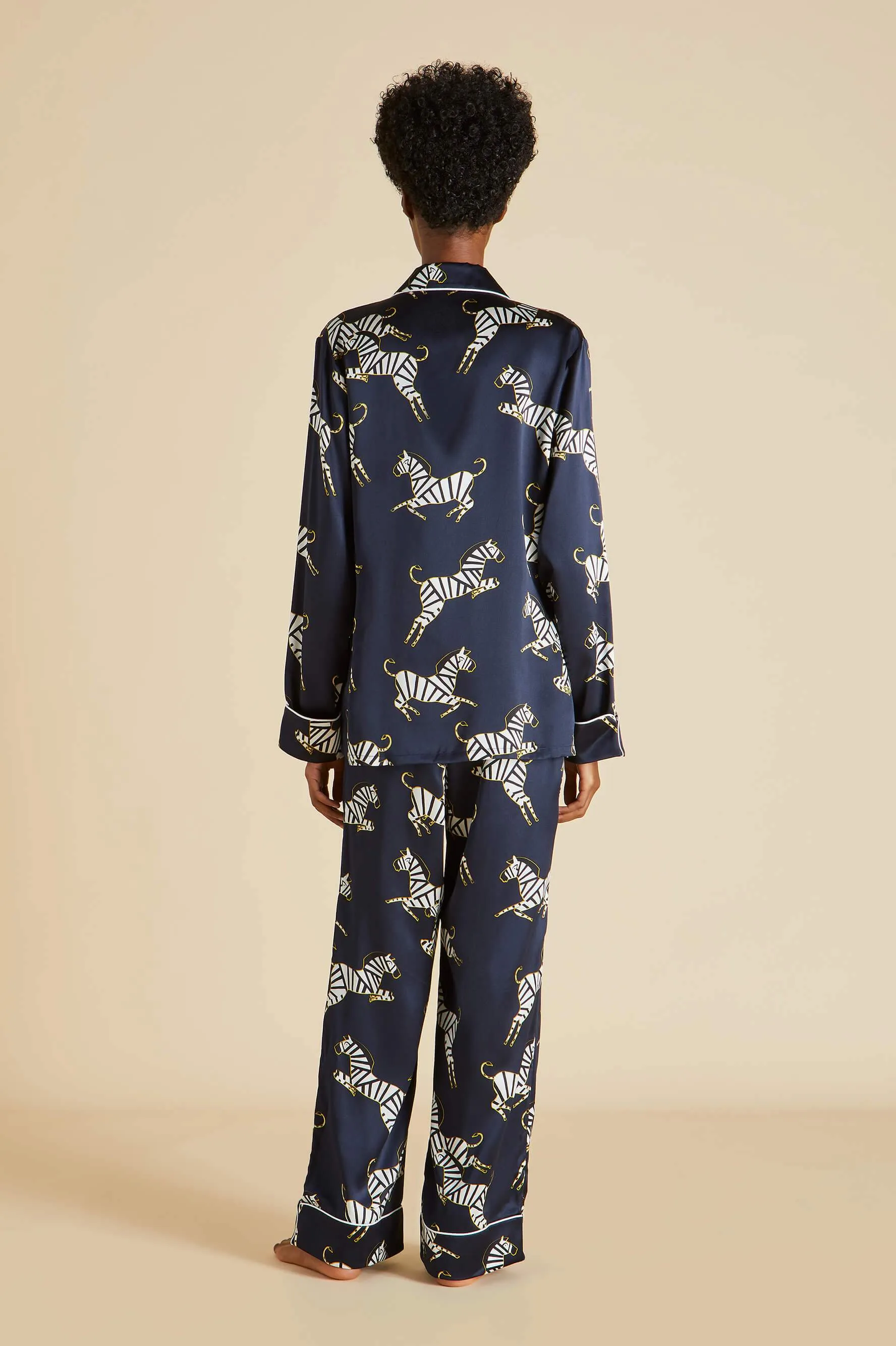Lila Zizi Navy Pajamas in Silk Satin