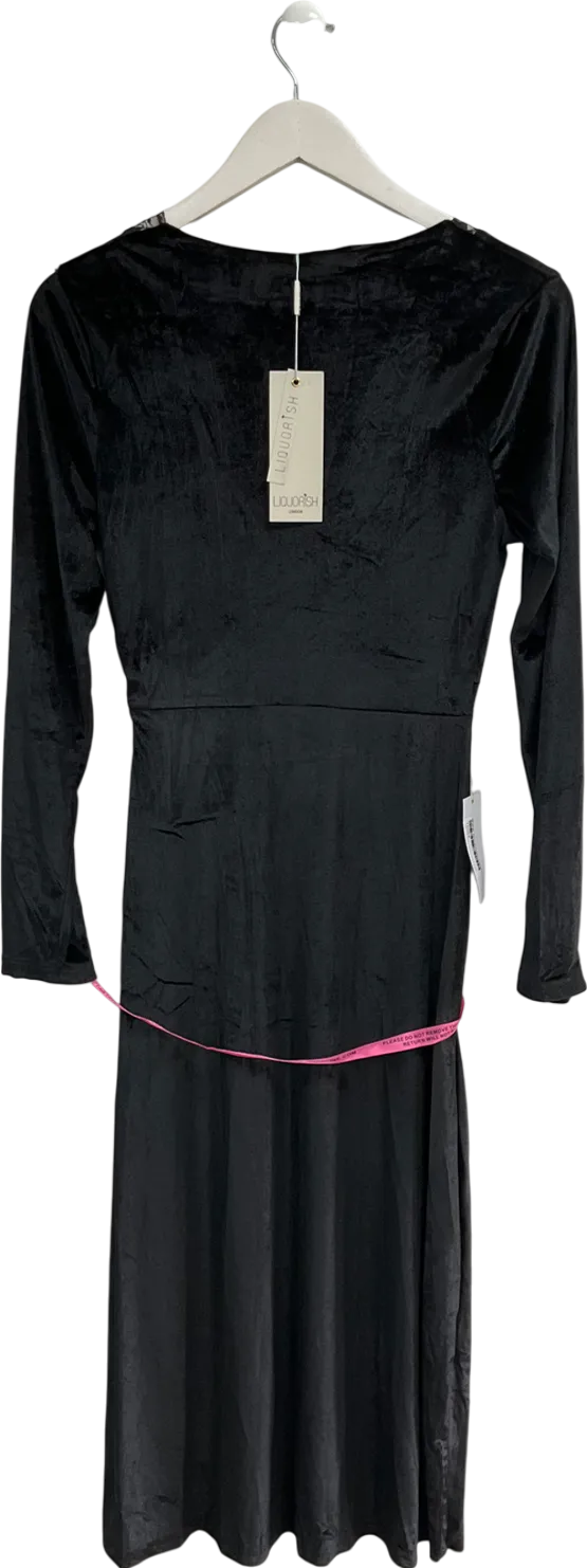 Liquorish Black Velvet Long Sleeve Lace Trimmed Dressv UK 10