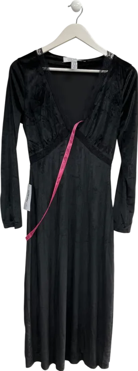 Liquorish Black Velvet Long Sleeve Lace Trimmed Dressv UK 10