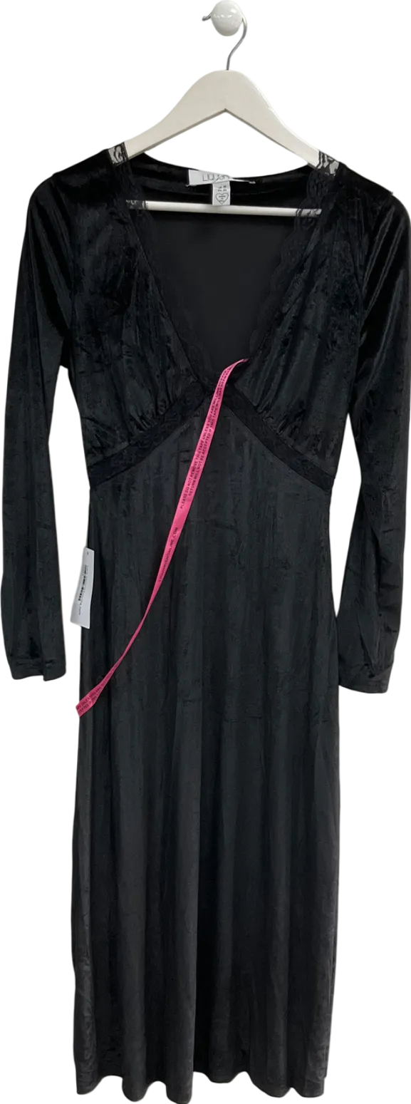 Liquorish Black Velvet Long Sleeve Lace Trimmed Dressv UK 10