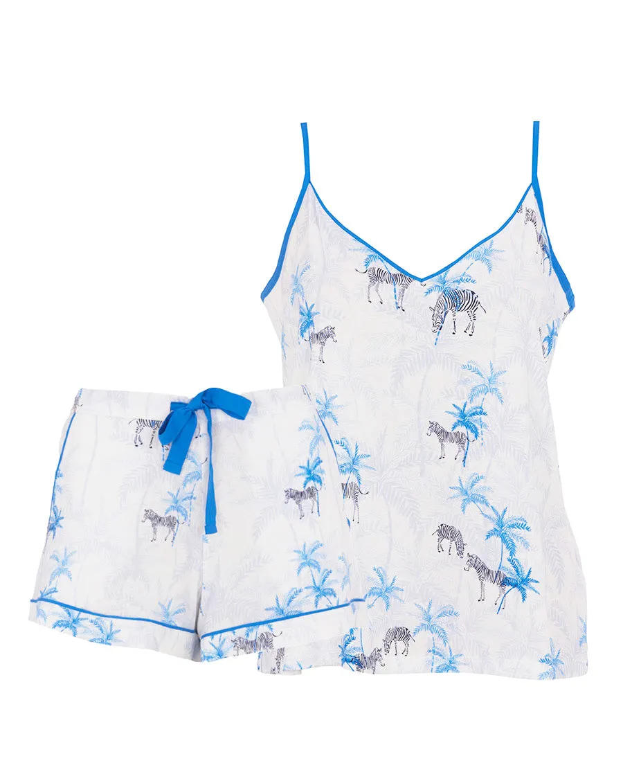 Lyla Womens Zebra Printed Jersey Cami and Shorts Set
