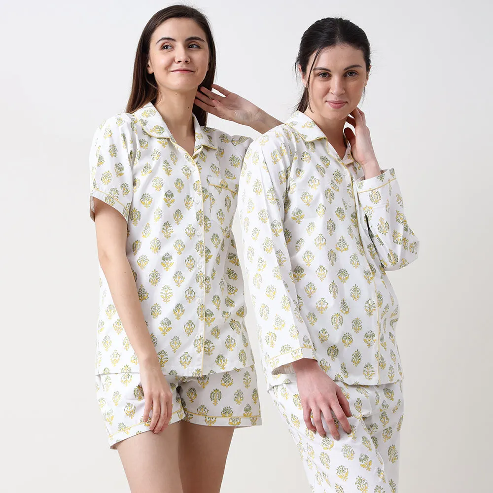 Madison Blockprint Pajama Set for Women (Yellow)