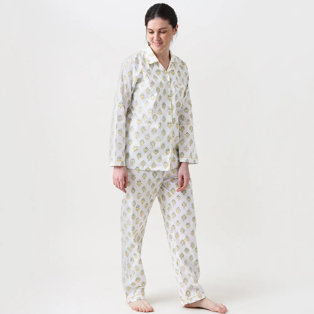 Madison Blockprint Pajama Set for Women (Yellow)