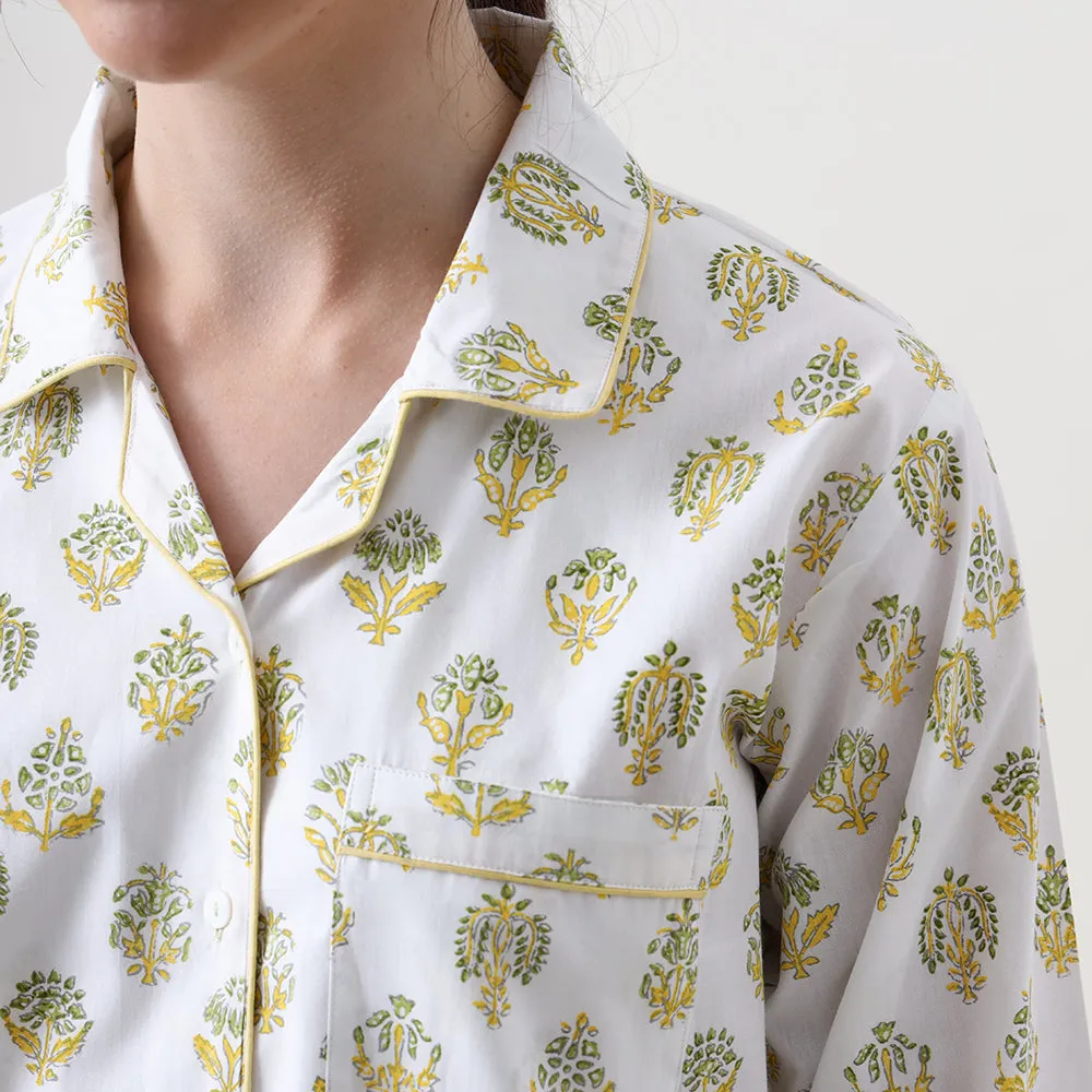 Madison Blockprint Pajama Set for Women (Yellow)