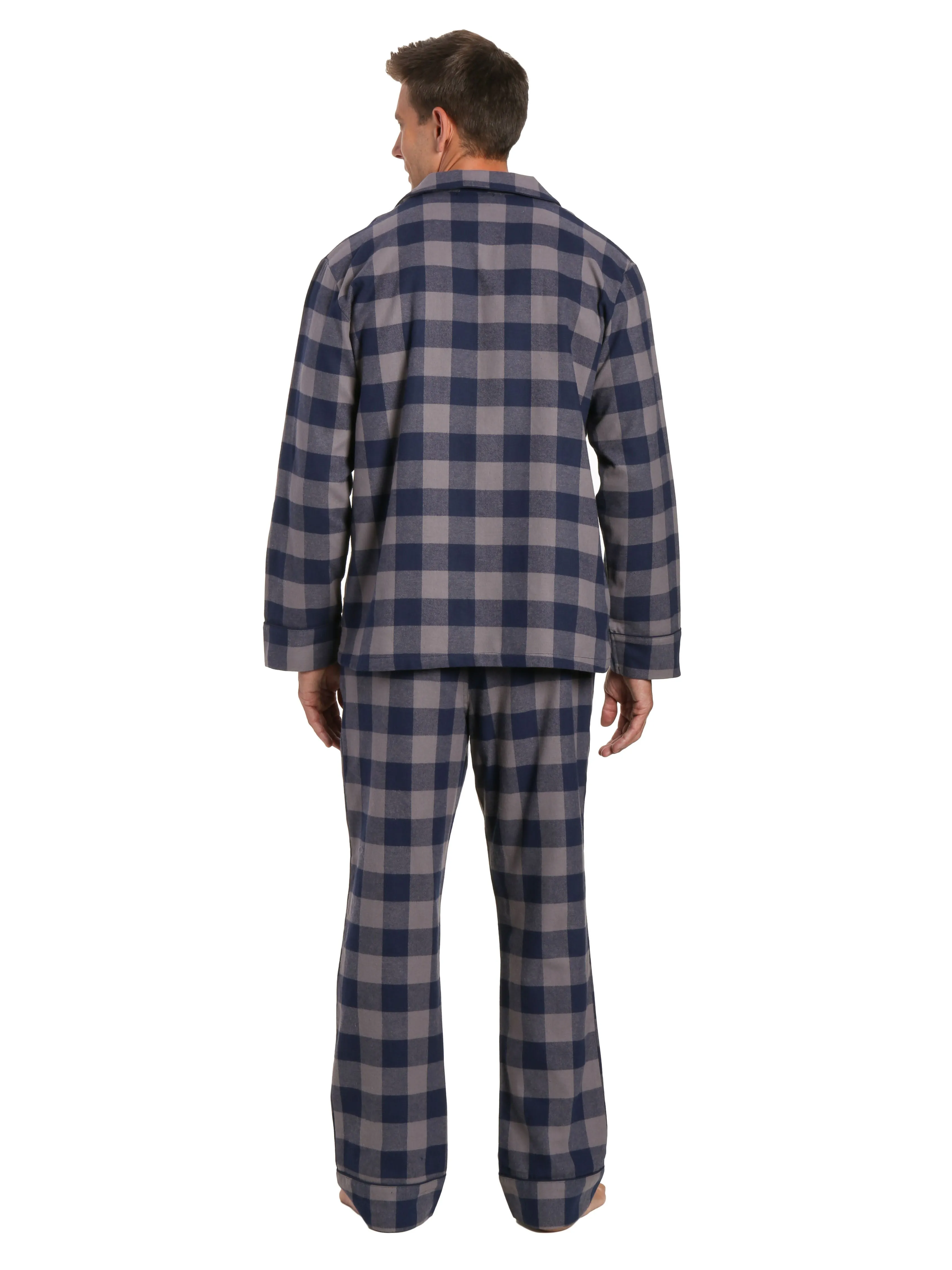 Mens 100% Cotton Flannel Pajama Set - Gingham Checks - Charcoal-Navy