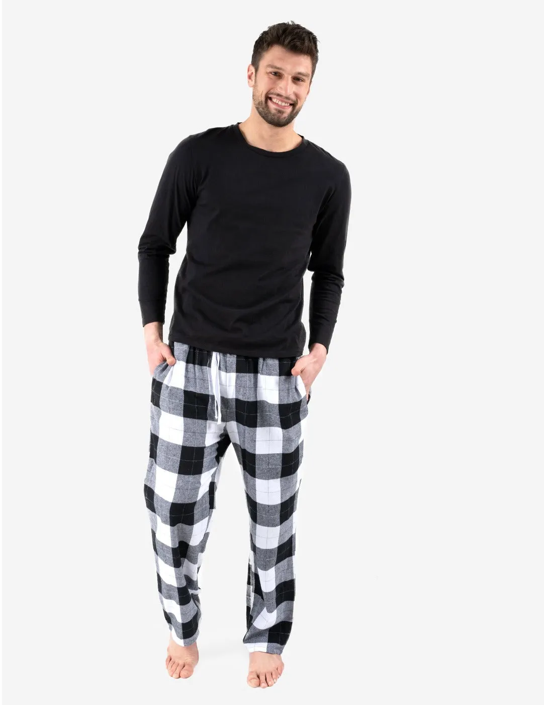 Mens Black & White Plaid Flannel Set