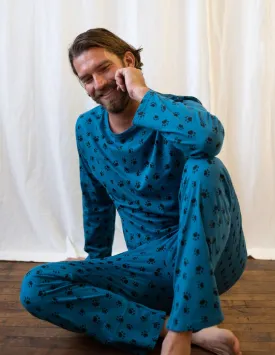 Mens Loose Fit Blue Paw Print Pajamas