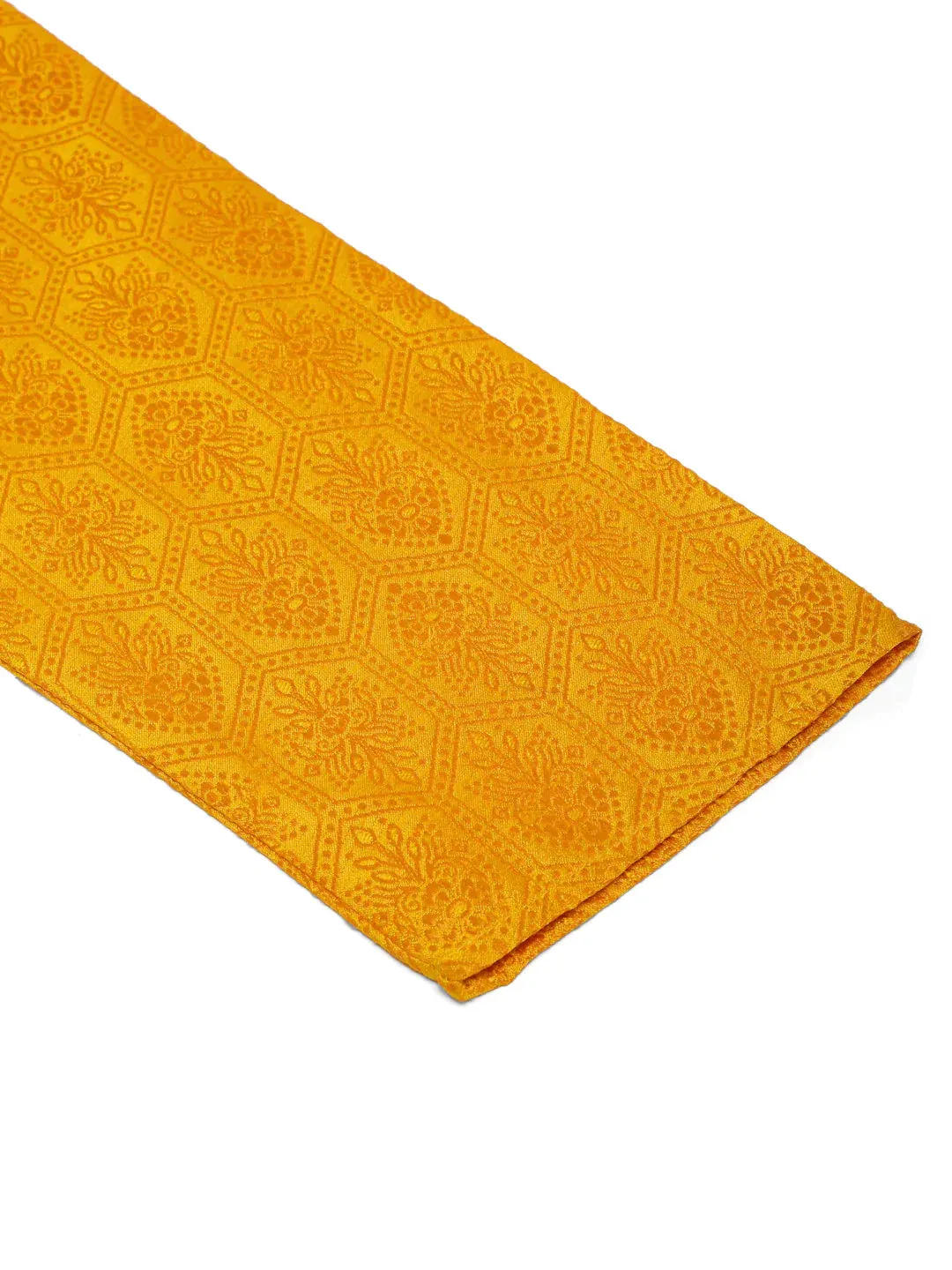 Men'S Mustard And Golden Woven Design Kurta Pajama
