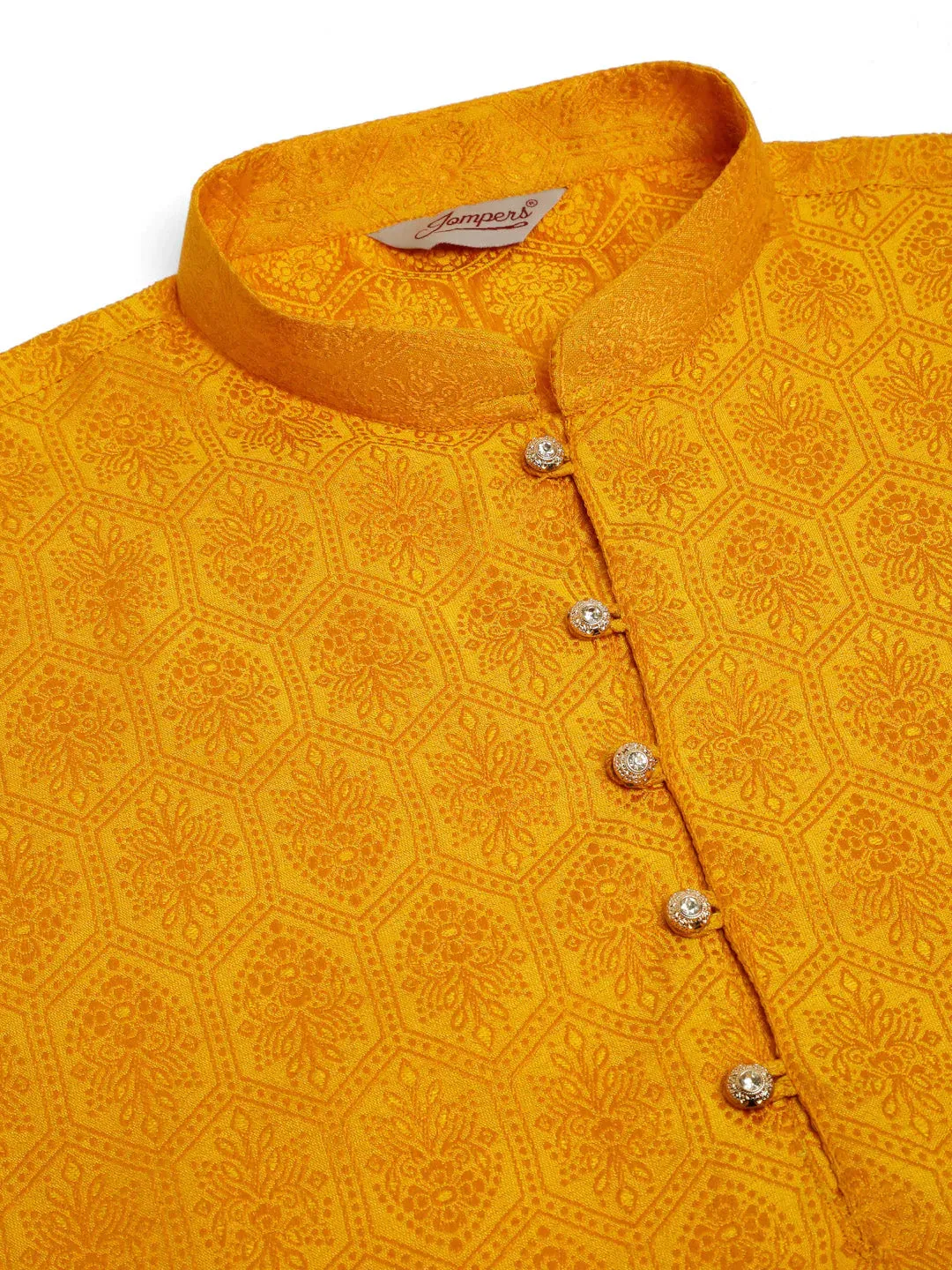 Men'S Mustard And Golden Woven Design Kurta Pajama